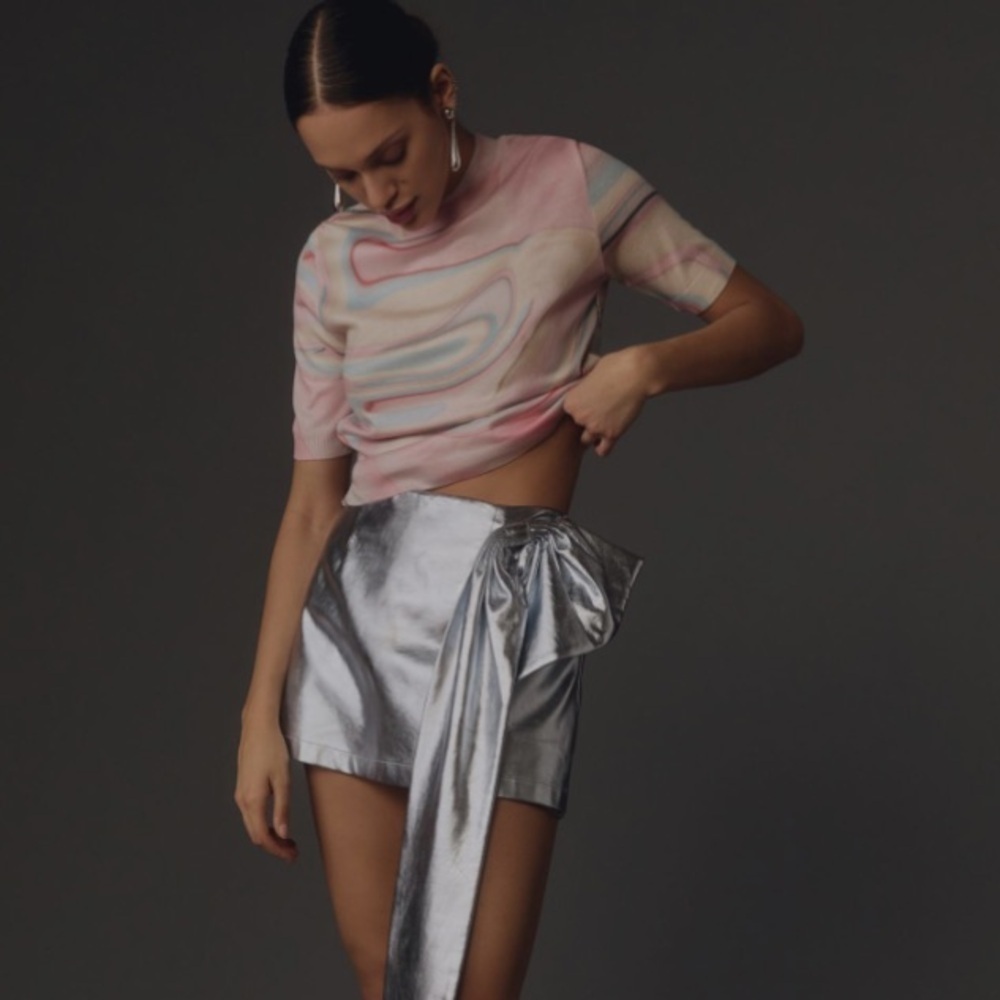Anthropologie Short Sleeve Sweater Knit Top With Pastel Design Size XS EUC! - Picture 3 of 13